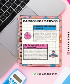 Un cuaderno de espiral con tapa colorida está abierto en una página titulada 
