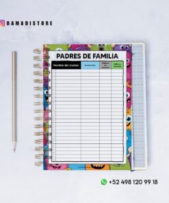 Un cuaderno espiral colorido con una hoja de contacto de 