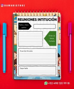 Un bloc de notas con espiral y una plantilla de reunión 