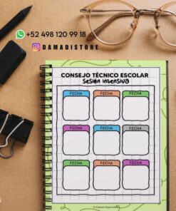 Un cuaderno de espiral con una cuadrícula de colores rotulada 