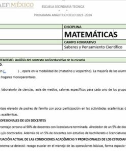 Un documento con membrete de una escuela de México describe el PROGRAMA ANALITICO MATEMATICAS 1 SECUNDARIA para el programa de Matemáticas de Secundaria 2023-2024. Incluye secciones tituladas 