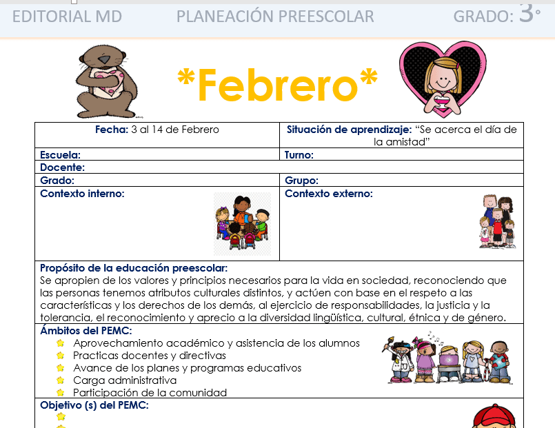 planeacion de febrero del dia de la amistad