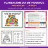 Portada de la planeación de Día de Muertos para preescolar 1° grado, Taller crítico NEM, Word editable