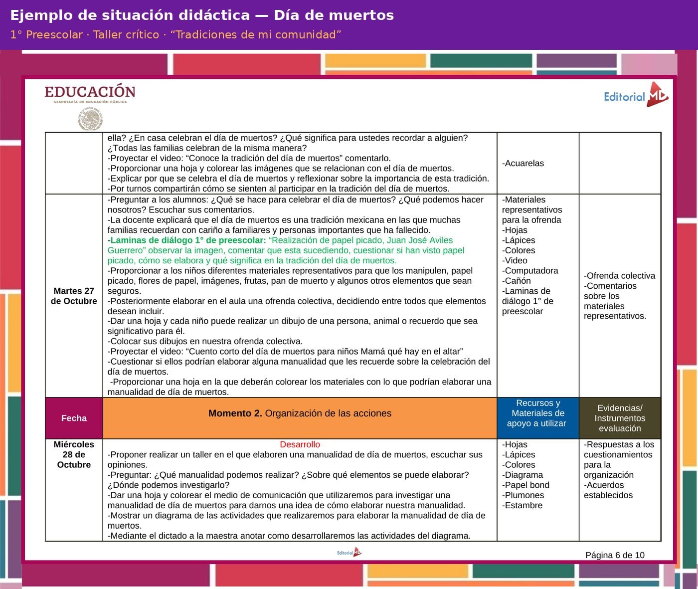 Planeación Día de Muertos para Preescolar | Taller Crítico NEM 12 Ejemplo de situación didáctica de la planeación de Día de Muertos para preescolar, modalidad Taller crítico, NEM