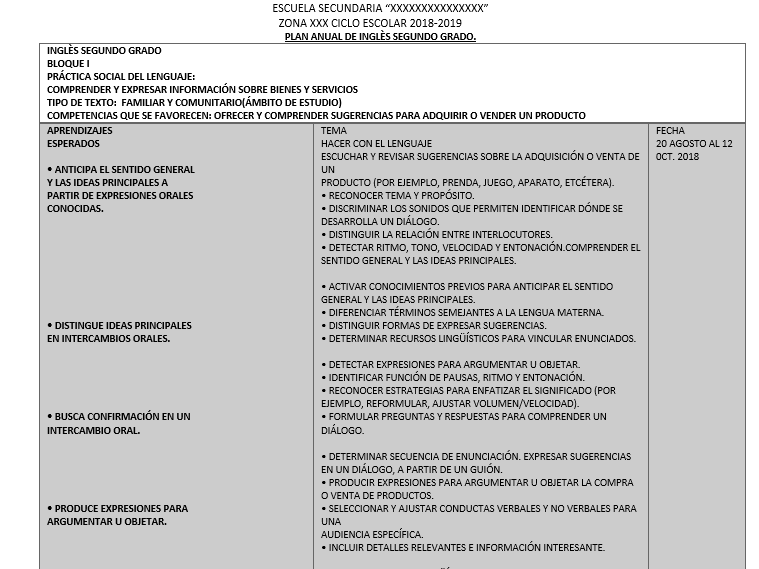 planeacion ingles secundaria 2 grado