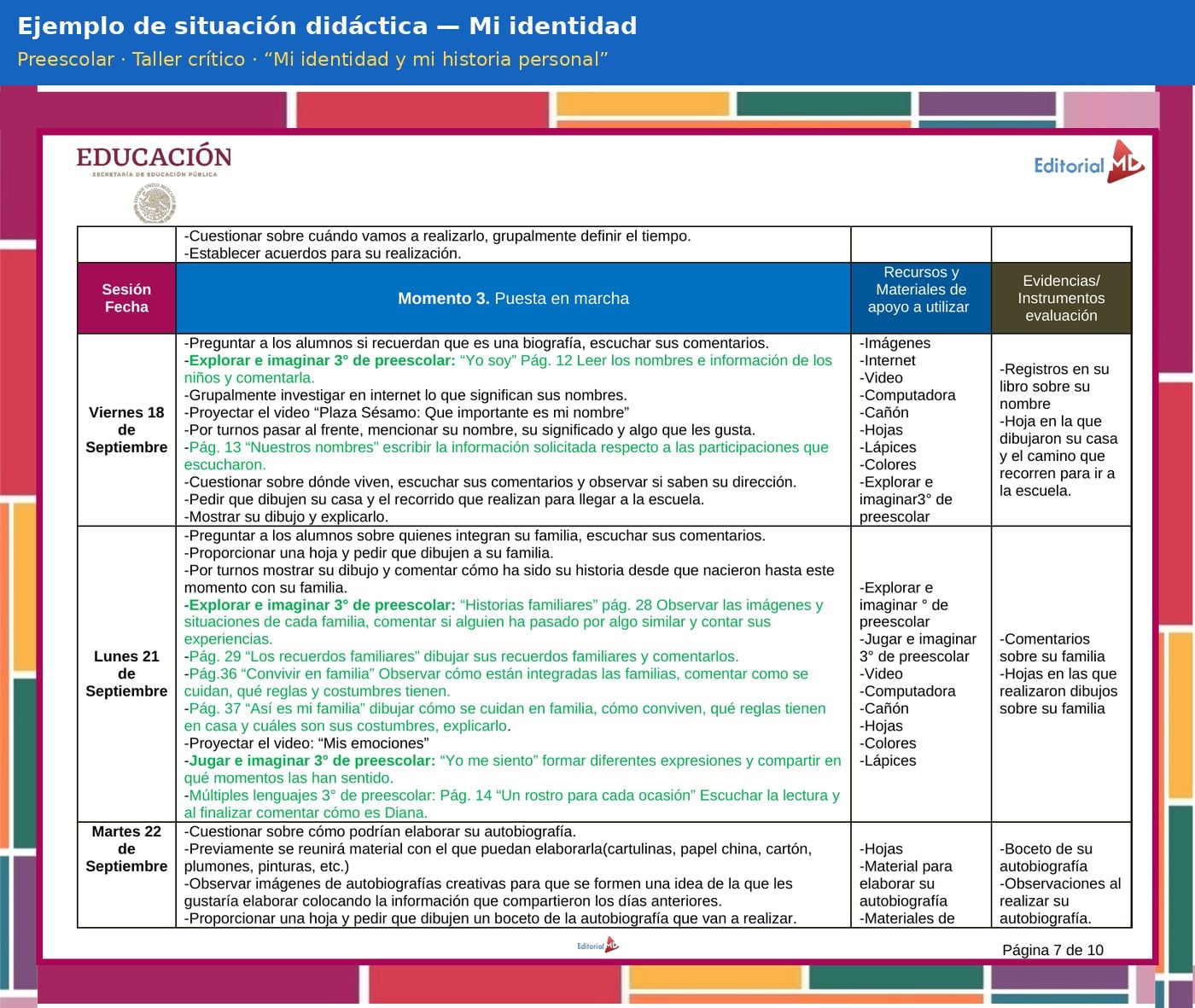 Planeación Mi Identidad y Mi Historia Personal para Preescolar 12 Ejemplo de situación didáctica de la planeación Mi identidad y mi historia personal para preescolar, modalidad Taller crítico, NEM