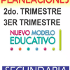 Oración con nombre de producto: Un texto colorido en un cartel dice "Planeaciones Educación Socioemocional 1 Secundaria (Nuevo Modelo Educativo) 2do. Trimestre", indicando documentos para la planificación del currículo de educación secundaria bajo un nuevo modelo educativo enfocado en el aprendizaje socioemocional.