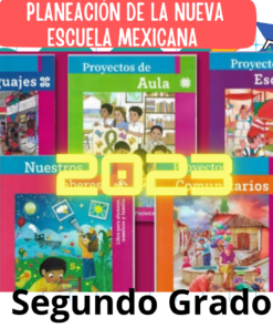 Cartel colorido que muestra varios libros educativos para segundo grado, incluidos títulos como 