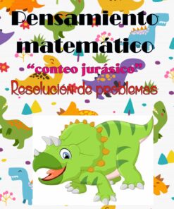 Colorido póster educativo que presenta el CONTEO JURÁSICO en letras llamativas, decorado con vibrantes dibujos animados de dinosaurios y motivos de la jungla.