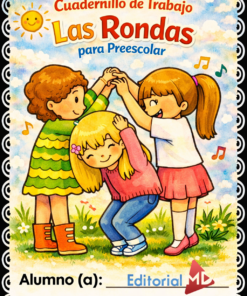 Tres niños sonrientes juegan al aire libre en un campo cubierto de hierba mientras dos niñas forman un arco con los brazos para que un tercero se agache bajo ellos, ilustrando el "Cuadernillo de Trabajo Las Rondas para Preescolar".