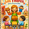 Ilustración de una profesora sonriente que sostiene unos títeres ante tres niños en un aula preescolar. En la portada figura "Cuadernillo de Trabajo Los Títeres para Preescolar" y tiene espacio para el nombre del alumno en la parte inferior.