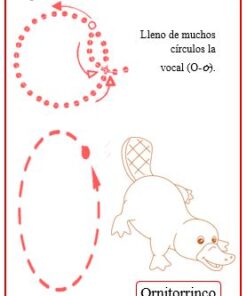 Dibujo de trazos punteados mostrando cómo escribir la vocal 