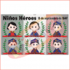 Diseño para lona Niños Héroes de seis personajes animados representando a los Niños Héroes, etiquetados con sus nombres, sobre un fondo de la bandera mexicana, conmemorando el 13 de septiembre de 1847.