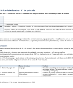 Planeación Didáctica de Diciembre 3° de Primaria en Word editable (Fase 4, Plan de Estudio 2022, ciclo 2026-2027)