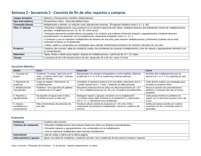Planeación Didáctica de Diciembre 3° de Primaria en Word editable (Fase 4, Plan de Estudio 2022, ciclo 2026-2027) 3 Planeación Didáctica de Diciembre 3° de Primaria en Word editable (Fase 4, Plan de Estudio 2022, ciclo 2026-2027) - Imagen 3