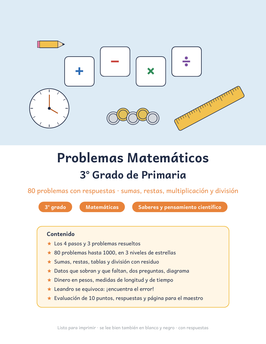 Problemas Matemáticos 3° Grado de Primaria – 80 problemas con respuestas 1 Problemas Matemáticos 3° Grado de Primaria – 80 problemas con respuestas
