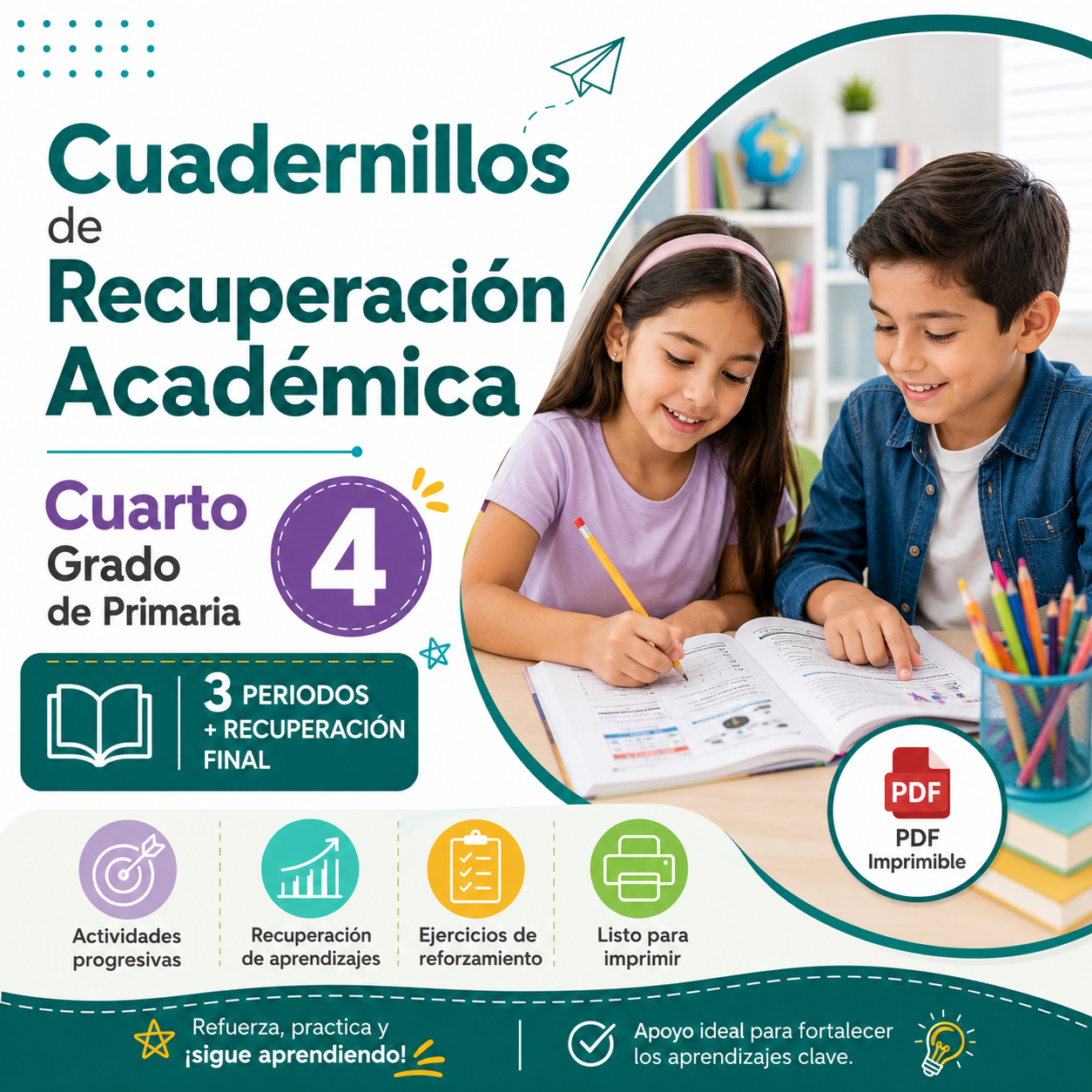 Cuadernillos de Recuperación Académica Cuarto Grado de Primaria 2026-2027 | Paquete Completo 3 Periodos + Recuperación Final | PDF Imprimible 1 Cuadernillos de Recuperación Académica Cuarto Grado de Primaria 2026-2027 | Paquete Completo 3 Periodos + Recuperación Final | PDF Imprimible