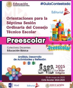 Portada de "Productos Contestados del CTE Mayo 2025 para Preescolar" con coloridas ilustraciones infantiles, logotipos oficiales e información sobre la séptima sesión de CTE para el ciclo 2024-2025 en México.