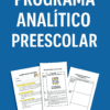 Se muestran tres hojas de trabajo del "Programa Analítico Para Preescolar NEM" en la parte inferior de un fondo azul, con el nombre del producto en letras blancas grandes arriba y "www.editorialmd.com" debajo.