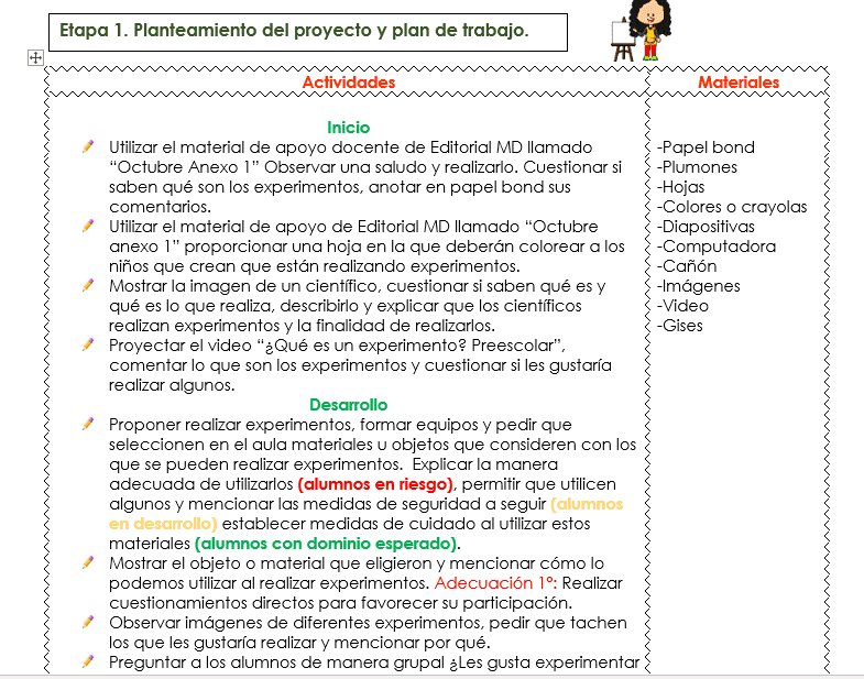 proyecto experimentos para preescolar