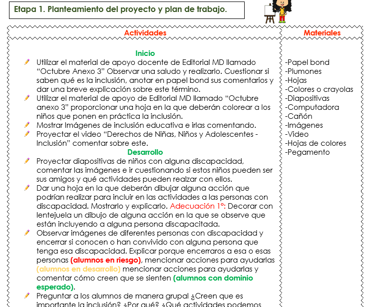 proyecto preescolar practicando la inclusion