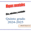 Texto sobre fondo decorado que dice: "Mapas mentales. Ética, naturaleza y sociedades. Quinto grado 2024-2025". Una dirección de correo electrónico está en la esquina inferior derecha.