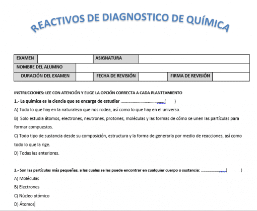 reactivos de diagnostico de quimica