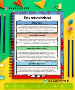 Un colorido diseño plano con un cuaderno de espiral titulado 