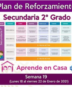 Un plan de refuerzo semanal codificado por colores titulado 