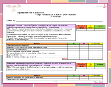 segundo momento preescolar listas de cotejo