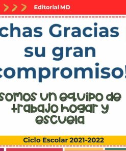 Agradecimiento en español sobre fondo rojo con borde de corazones. Texto: 