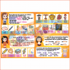 Coloridas Láminas educativas en español De Las Sílabas Con Explicación con íconos de dibujos animados que ilustran las reglas de división y acentuación de sílabas con texto y ejemplos, como 