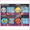 Láminas Del Sistema Solar 6 Láminas del Sistema Solar educativas y coloridas de planetas incluyendo Mercurio, Venus, Tierra y Marte, con representaciones tipo caricatura y datos clave como tamaño, distancia del Sol y temperatura.