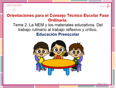 Ilustración de tres niños sentados alrededor de una mesa, saludando con entusiasmo. El fondo presenta el texto de *Productos Contestados Segunda sesión CTE 2024 Preescolar*, que enfatiza el cambio del trabajo rutinario a tareas reflexivas y críticas, en consonancia con los objetivos de CTE 2024.