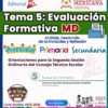 Colorido cartel educativo en español sobre evaluación formativa para los niveles preescolar, primaria y secundaria. Incluye logotipos, botón de descarga y referencias al ciclo escolar 2025 y a la Nueva Escuela Mexicana Digital.