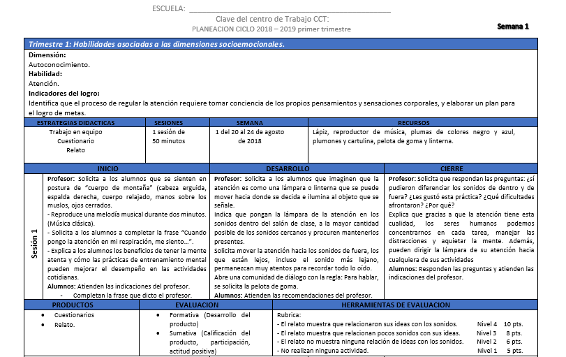 ejemplo Planeación educación socioemocional