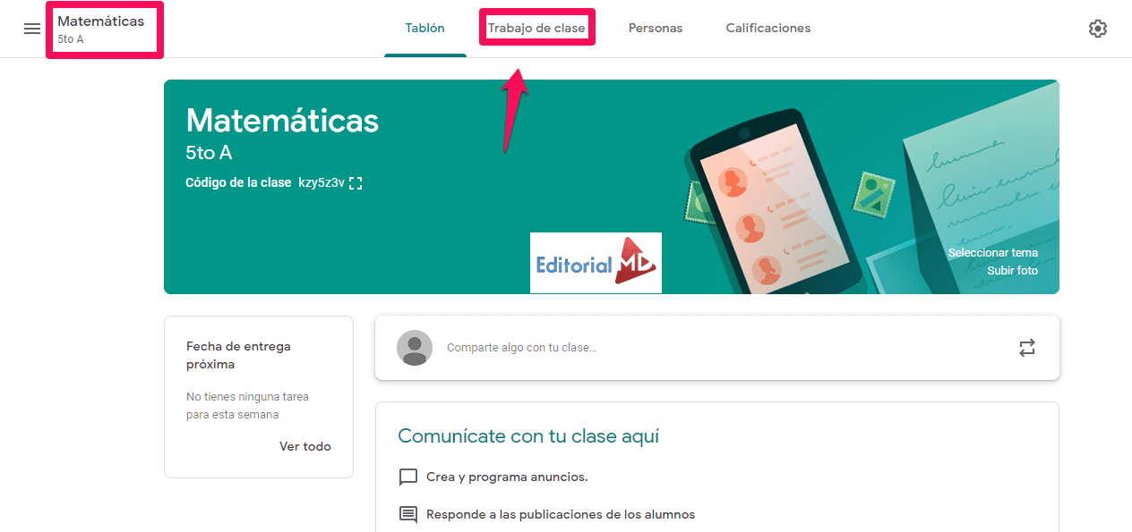 trabajo en clase google classroom