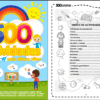 Colorida portada de un libro de actividades para niños titulado "500 Actividades para niñas y niños" con niños sonrientes, un arco iris y nubes. Al lado, la página del índice con las distintas secciones de actividades.