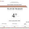 Imagen de la portada del plan de trabajo de una escuela primaria para el ciclo escolar 2021-2022, titulado "Plan de Reforzamiento CUARTO de Primaria (04 a 22 de julio 2022)." Incluye espacios en blanco para el nombre de la escuela, los nombres de los maestros y el nombre del director, con un borde con diseños coloridos tradicionales en la parte inferior.