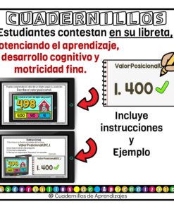 Valor posicional: unidades, decenas y centenas Estudio de los números Matemáticas Primero Segundo Grado Primaria Fichas Digitales 16 valor posicional fichas digitales 7