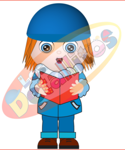 Una ilustración de un niño de dibujos animados con cabello castaño, sosteniendo un libro rojo y usando una gorra y chaqueta azules, sobre un fondo transparente de SET DE LOS DETALLITOS CANTANDO VILLANCICOS FONDO TRANSPARENTE.
