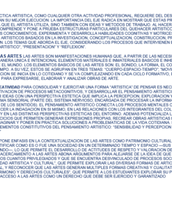 La imagen muestra un denso bloque de texto en español sobre un fondo blanco, que detalla una descripción académica o profesional relacionada con prácticas en arqueología o estudios culturales.