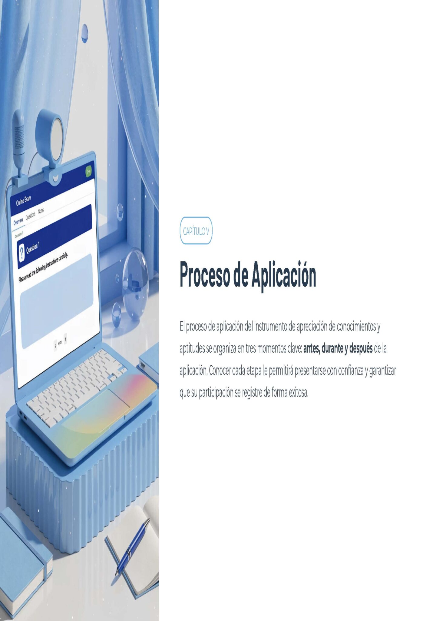 Guía de Apoyo Promoción Vertical Función Directiva en Educación Especial - USICAMM 2026 - 2027 + (Simulador 90 Reactivos) 2 Un portátil de colores pastel sobre un escritorio muestra una lista de comprobación en pantalla. El fondo incluye una cortina, burbujas, un lápiz y un cuaderno. El texto de la derecha describe las etapas de un proceso de solicitud en español.